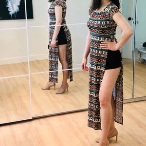 Tribal pattern high low multicolor long top